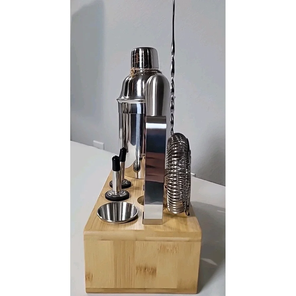 10-Pc Bartender Kit Senderm Cocktail Shaker Set‎ w/ Bamboo Stand Home Bar Gift